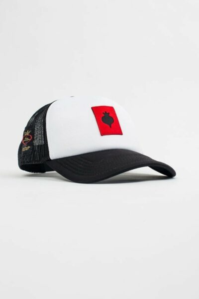 Καπέλο unisex ασπρόμαυρο με στάμπα σε χρώμα κόκκινο