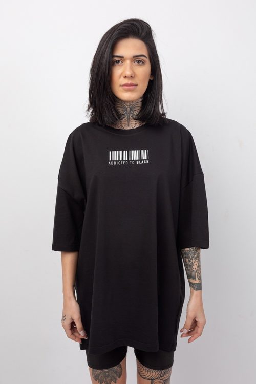 Boyfriend t-shirt oversized σε μαύρο χρώμα με στάμπα barcode