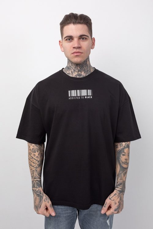 Ανδρικό oversized κοντομάνικο μπλουζάκι σε μαύρο χρώμα με στάμπα barcode TLO224