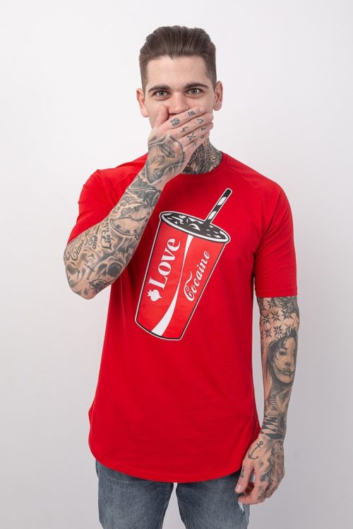 Ανδρική μπλούζα με κοντό μανίκι σε κόκκινο χρώμα με στάμπα Love Cocaine TS212