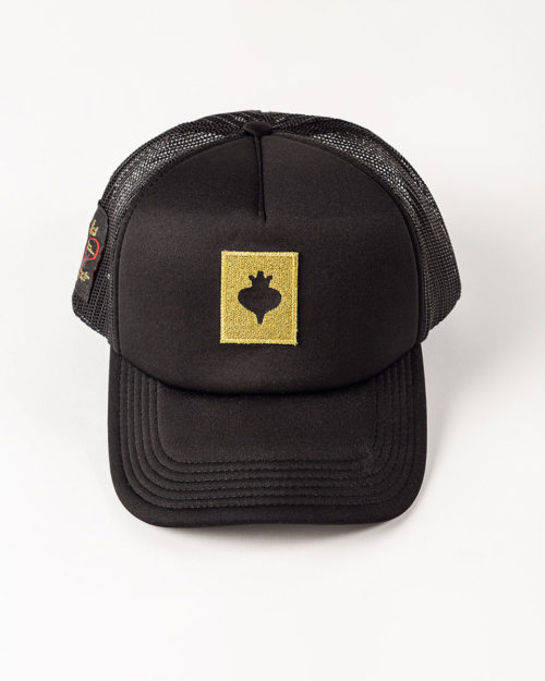 Καπέλο μαύρο unisex με στάμπα σε χρώμα χρυσό