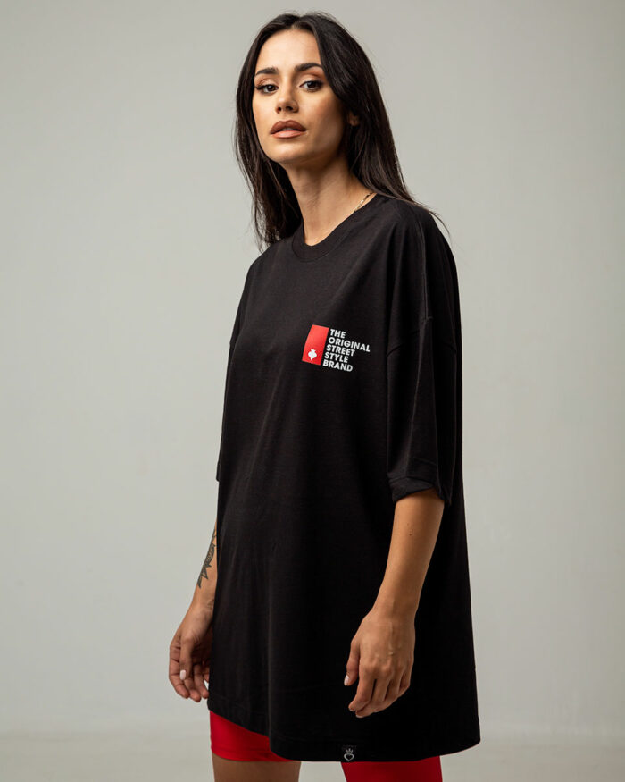 Boyfriend oversized μπλούζα με κοντό μανίκι σε μαύρο χρώμα
