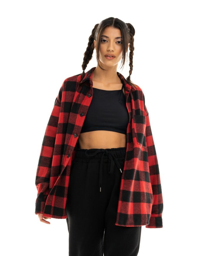 Boyfriend Oversized Overshirt Καρό Red-Black
