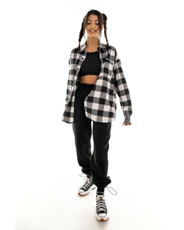 Boyfriend Oversized Overshirt Καρό White-Black