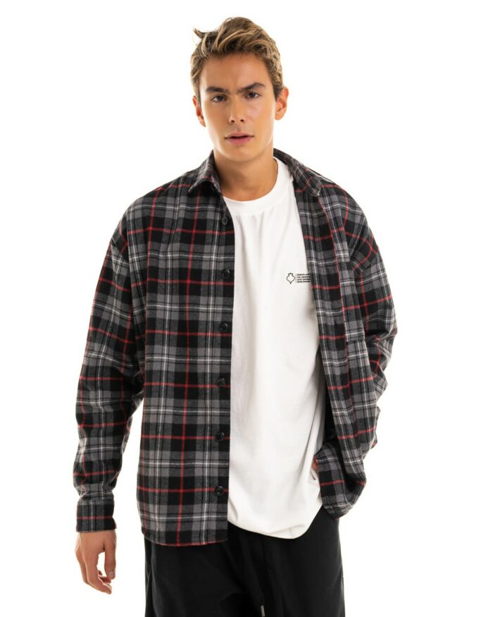 Oversized Overshirt Καρό Grey - Red - Black