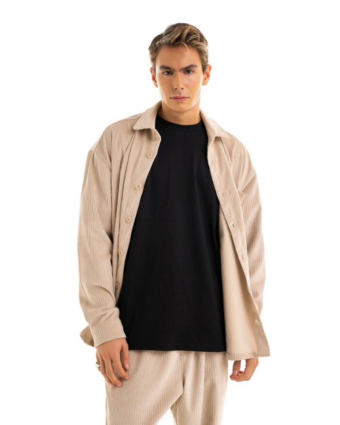 Oversized Overshirt Κοτλέ Beige