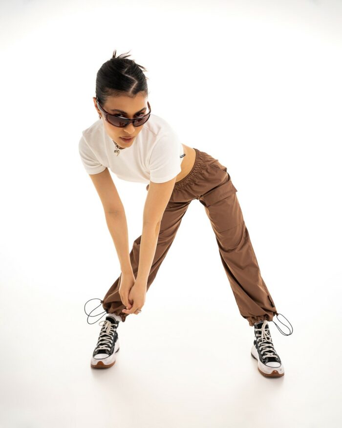 Cargo Pants Parachute with Nylon Effect Brown