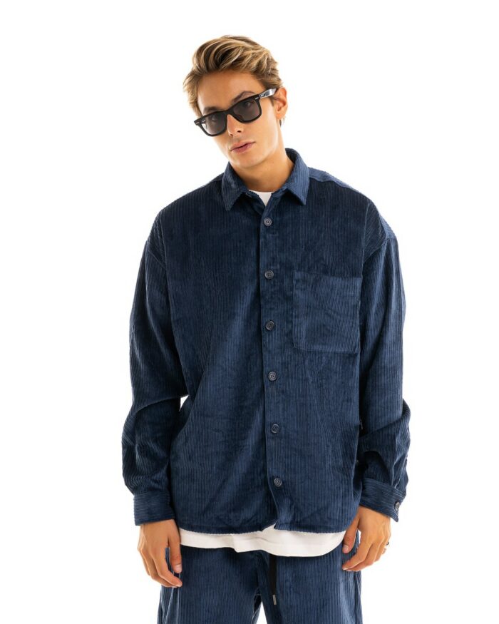 Oversized Shirt Κοτλέ Μπλε