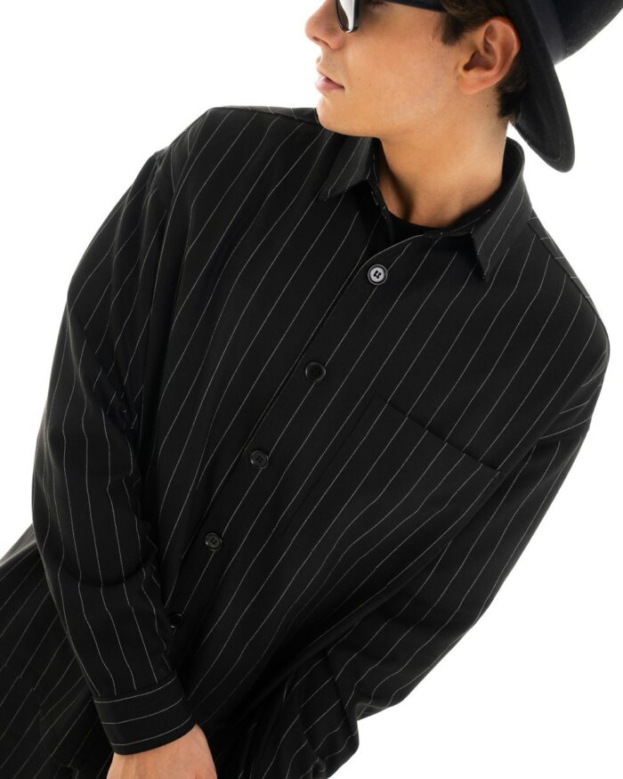 Oversized Shirt Retro Striped Black