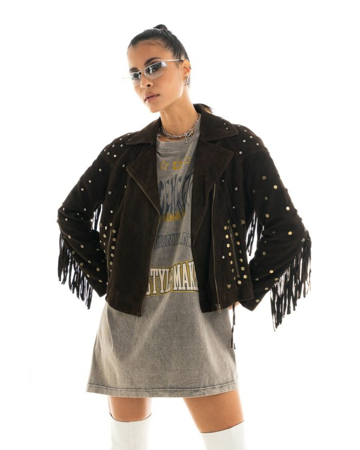 Leather Jacket Brown Crop