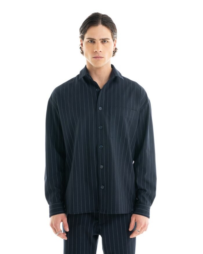Oversized Shirt Retro Striped Blue