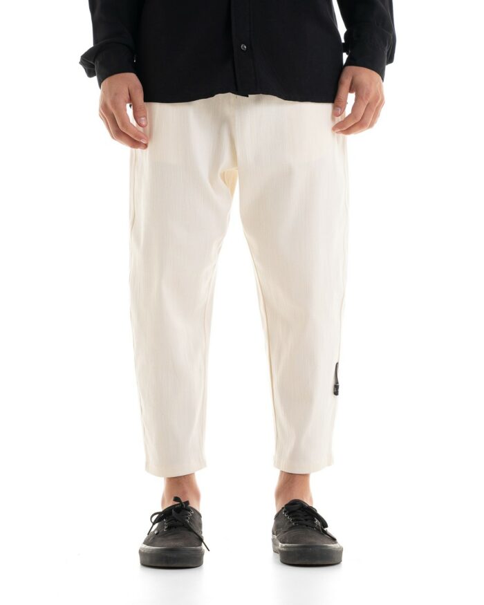 Παντελόνι Υφασμάτινο Ζακάρ Crop Off-White