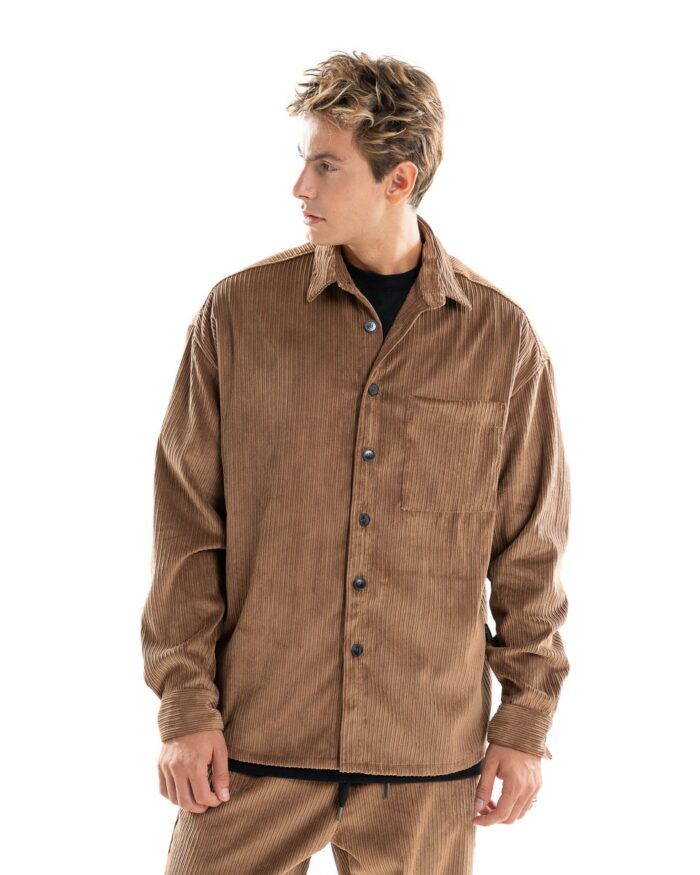 Oversized Shirt Κοτλέ Καφέ