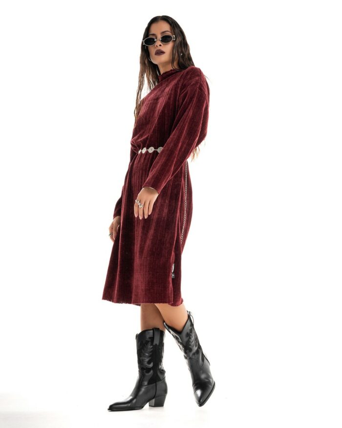Knitted Velvet Burgundy Dress