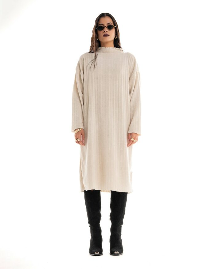 Knitted Velvet Beige Dress