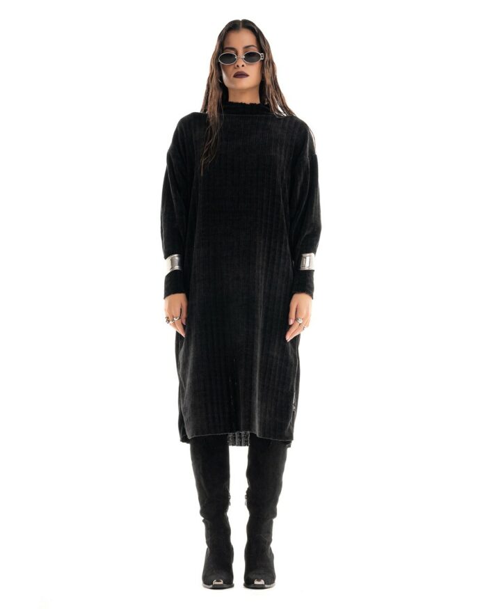 Knitted Velvet Black Dress