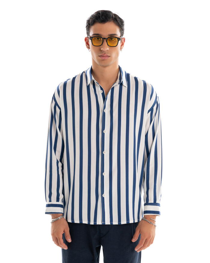 Oversized Shirt Striped Blue