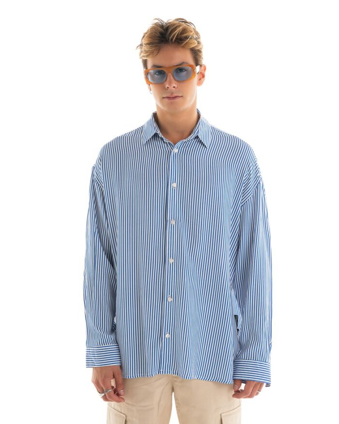 Oversized Shirt Striped Blue Ciel