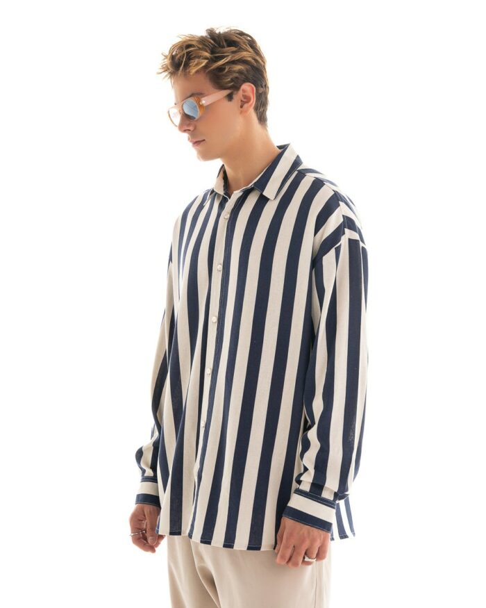Oversized Shirt Striped Gauze
