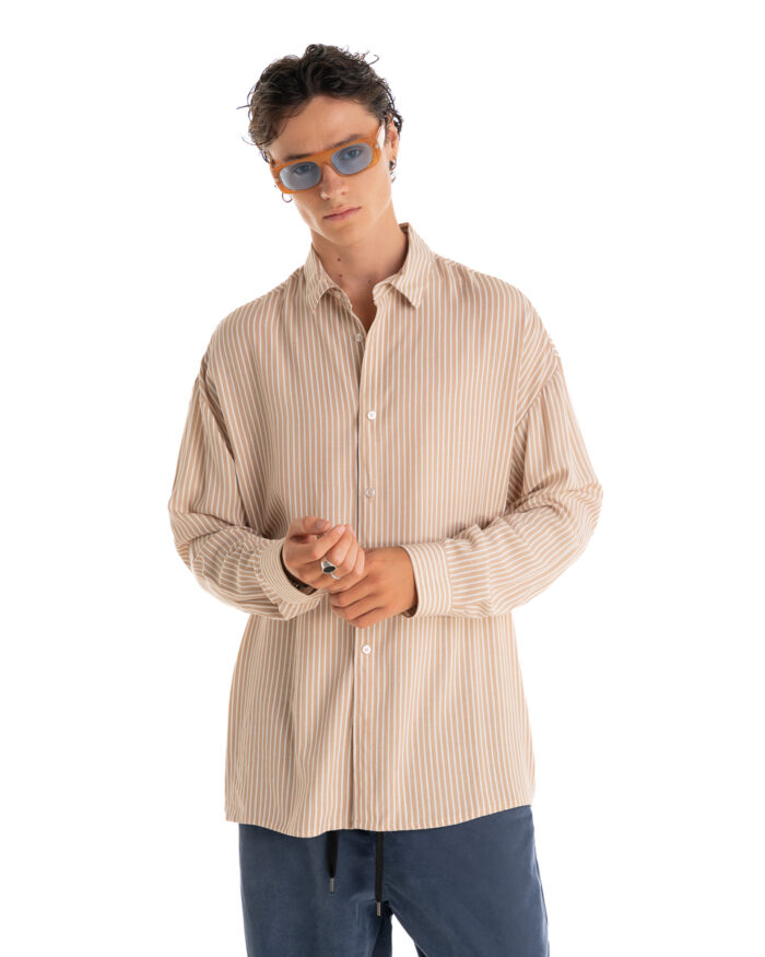 Oversized Shirt Striped Beige