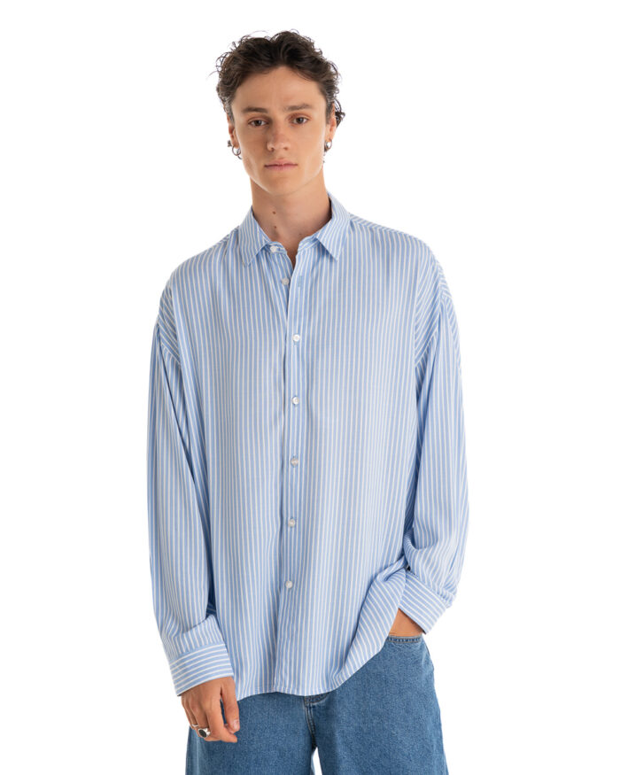 Oversized Shirt Striped Light Blue