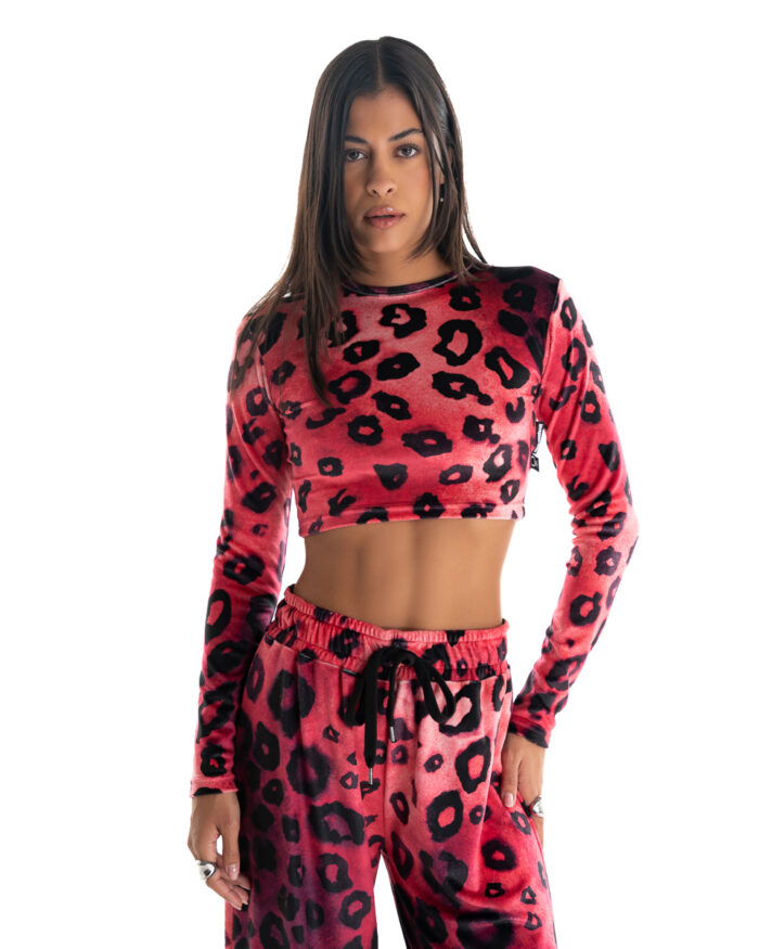 Velvet Crop Leopard Pink