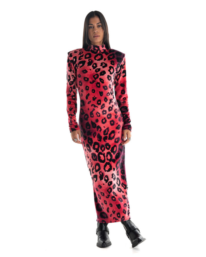 Velvet Dress Leopard Pink