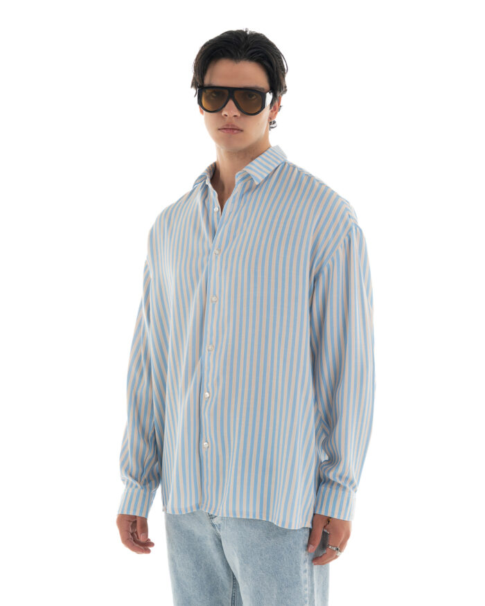 Oversized Shirt Striped Light Blue26