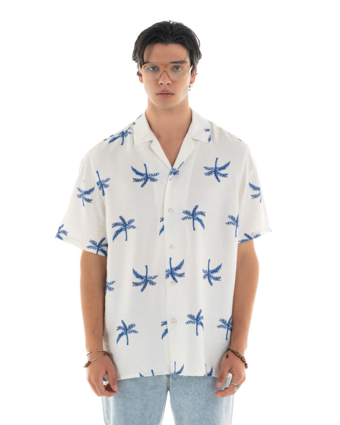 Oversized Short Sleeve Shirt Blue Palm