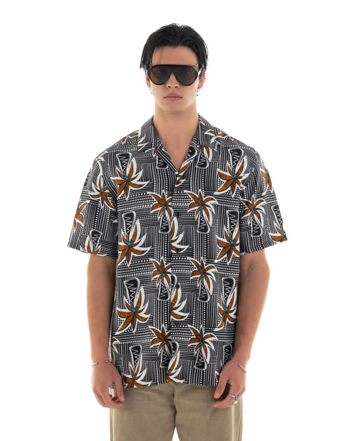 Oversized Short Sleeve Shirt Coffee Palm