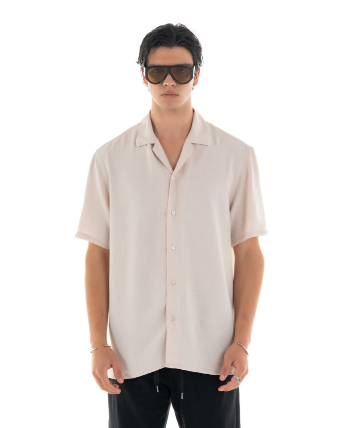 Oversized Short Sleeve Shirt Waffle Beige