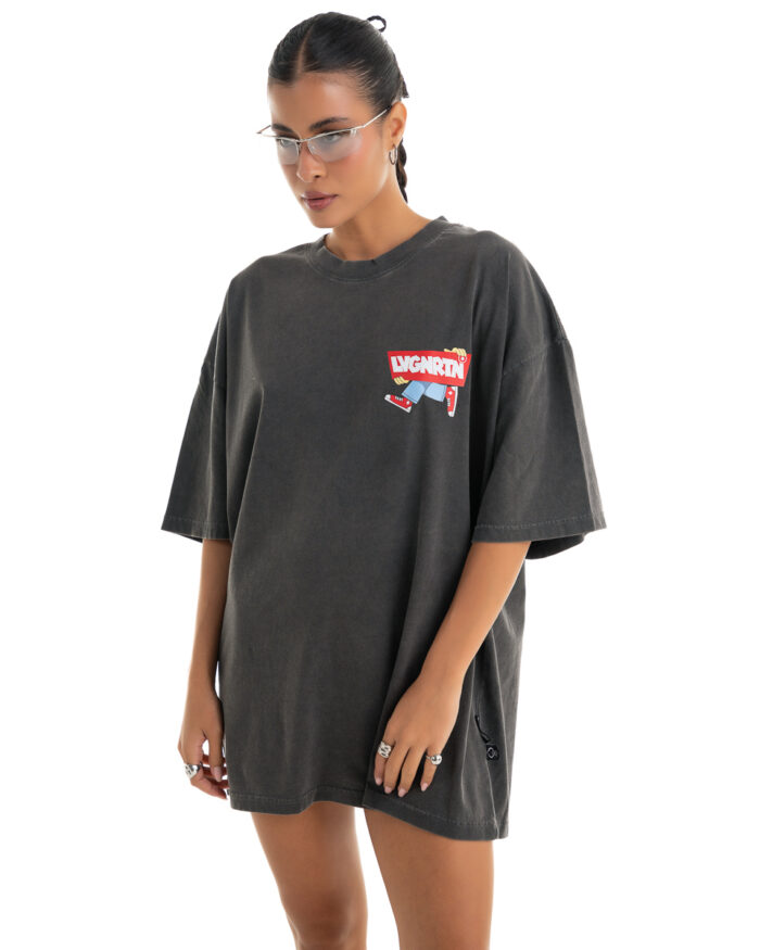 Boyfriend Oversized T-Shirt TDO463 Smoke Black