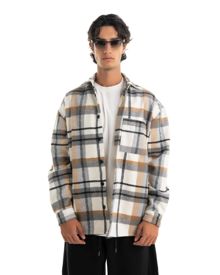Oversized Shirt Καρό White-Beige