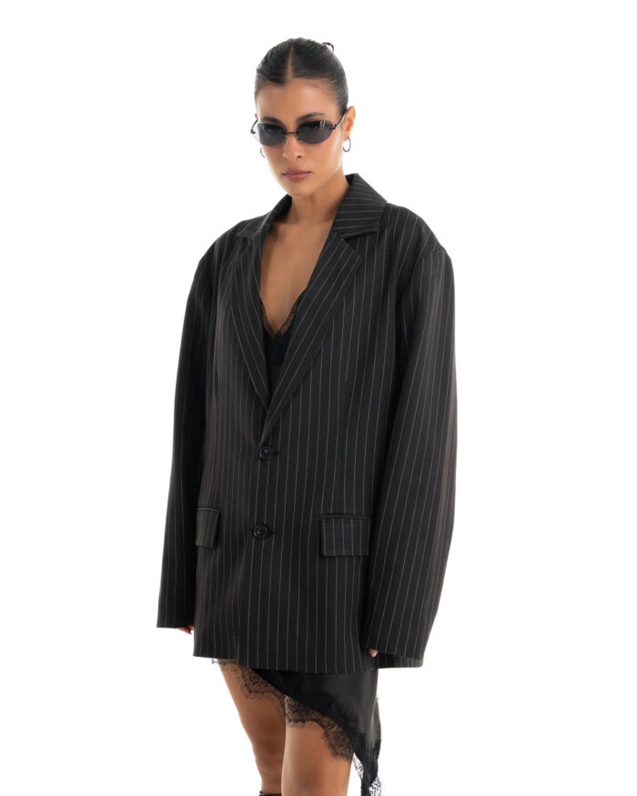 Unisex Σακάκι Ριγέ Μαύρο