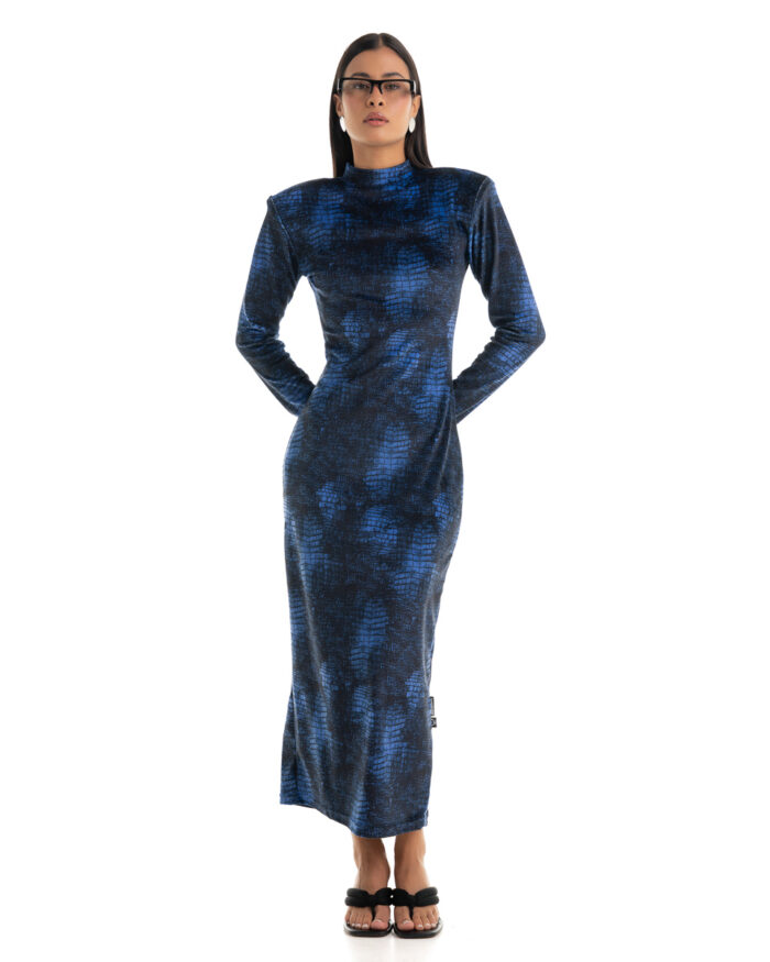 Velvet Dress Blue Crocodile