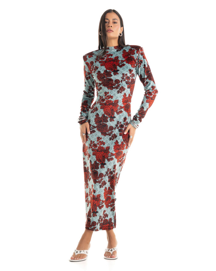 Velvet Dress Red Rose